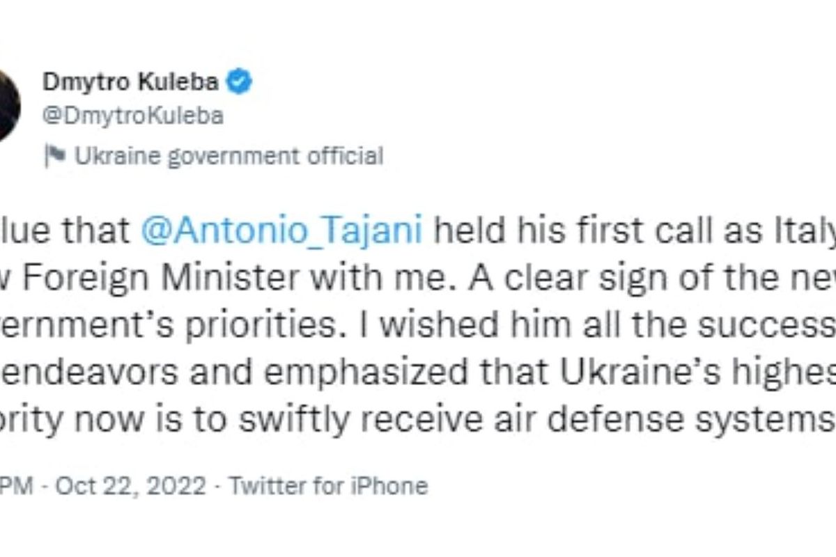 Новий міністр закордонних справ Італії провів свою першу телефонну розмову з Кулебою Новий міністр закордонних справ Італії провів свою першу телефонну розмову з Кулебою