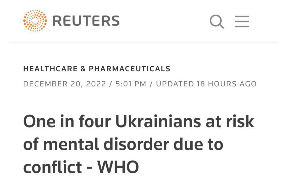 Кожен четвертий українець може мати розлади психіки через війну, — ВООЗ Кожен четвертий українець може мати розлади психіки через війну, — ВООЗ