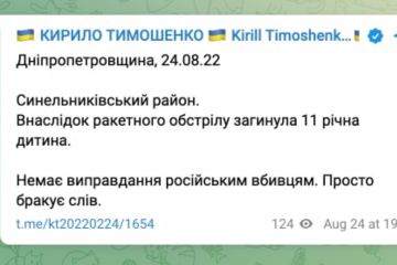 Внаслідок обстрілу Синельниківського району Дніпропетровщини загинула 11-річна дитина, — Тимошенко Внаслідок обстрілу Синельниківського району Дніпропетровщини загинула 11-річна дитина, — Тимошенко