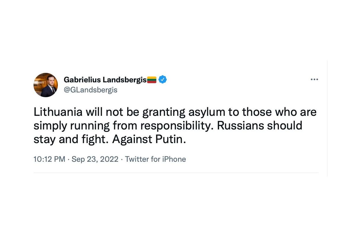 Міністр закордонних справ Литви Габріеліус Ландсбергіс заявив, що країна не надаватиме притулок тим, хто просто тікає від відповідальності Міністр закордонних справ Литви Габріеліус Ландсбергіс заявив, що країна не надаватиме притулок тим, хто просто тікає від відповідальності