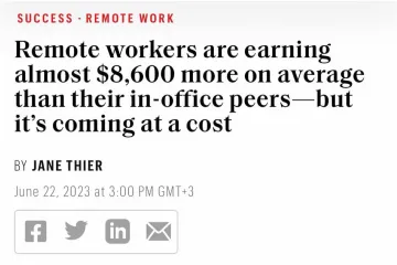 ​Дослідження компанії Ringover показує, що віддалені співробітники заробляють у середньому на $8500 на рік більше, ніж їхні колеги, які працюють в офісі
