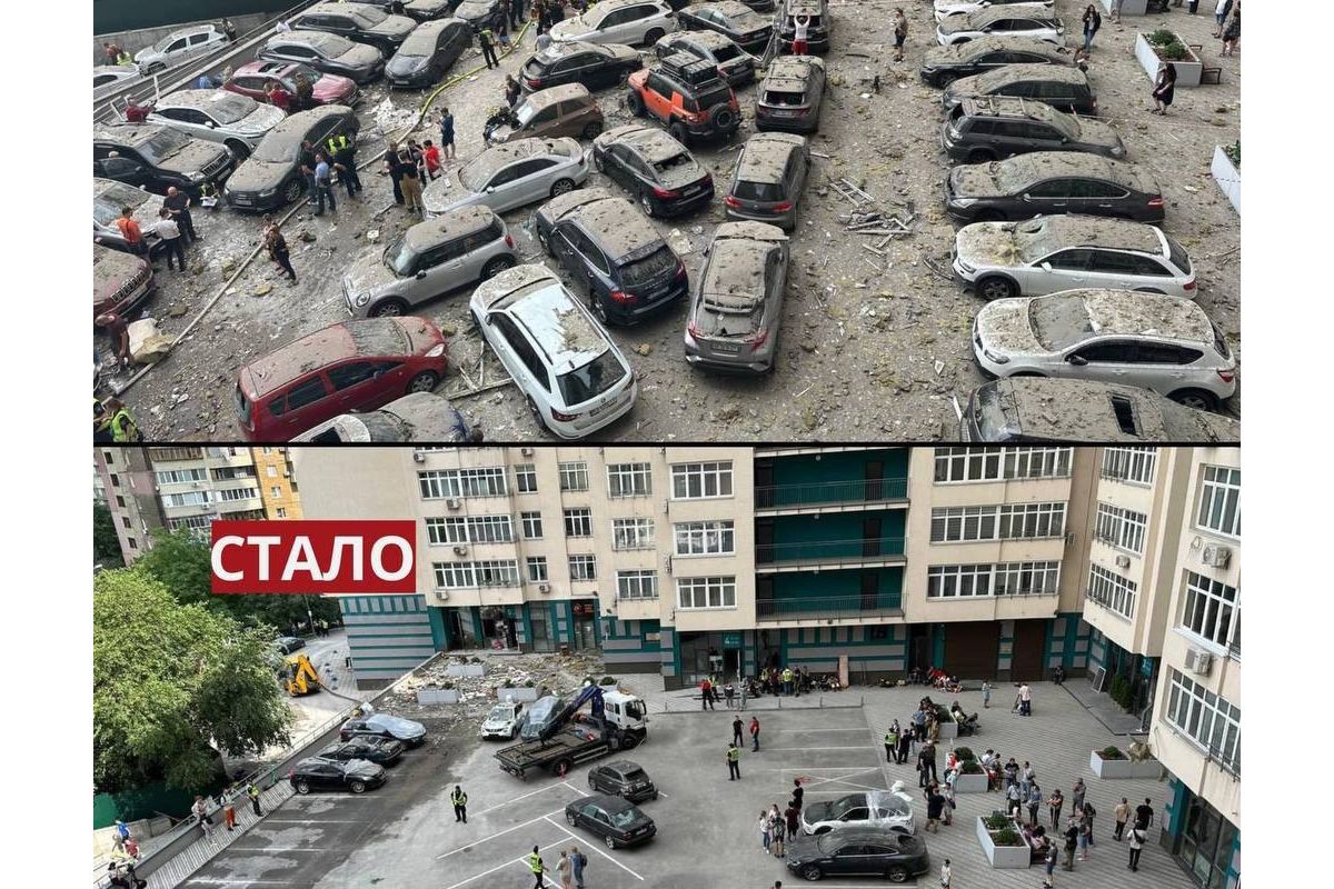 Кияни та столичні комунальники менш ніж за добу прибрали двір будинку, який постраждав від російського удару Кияни та столичні комунальники менш ніж за добу прибрали двір будинку, який постраждав від російського удару
