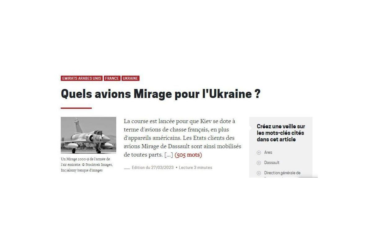 Франція хоче передати 40 винищувачів Mirage 2000-9 Україні, викупивши їх у ОАЕ, — Intelligenceonline Франція хоче передати 40 винищувачів Mirage 2000-9 Україні, викупивши їх у ОАЕ, — Intelligenceonline