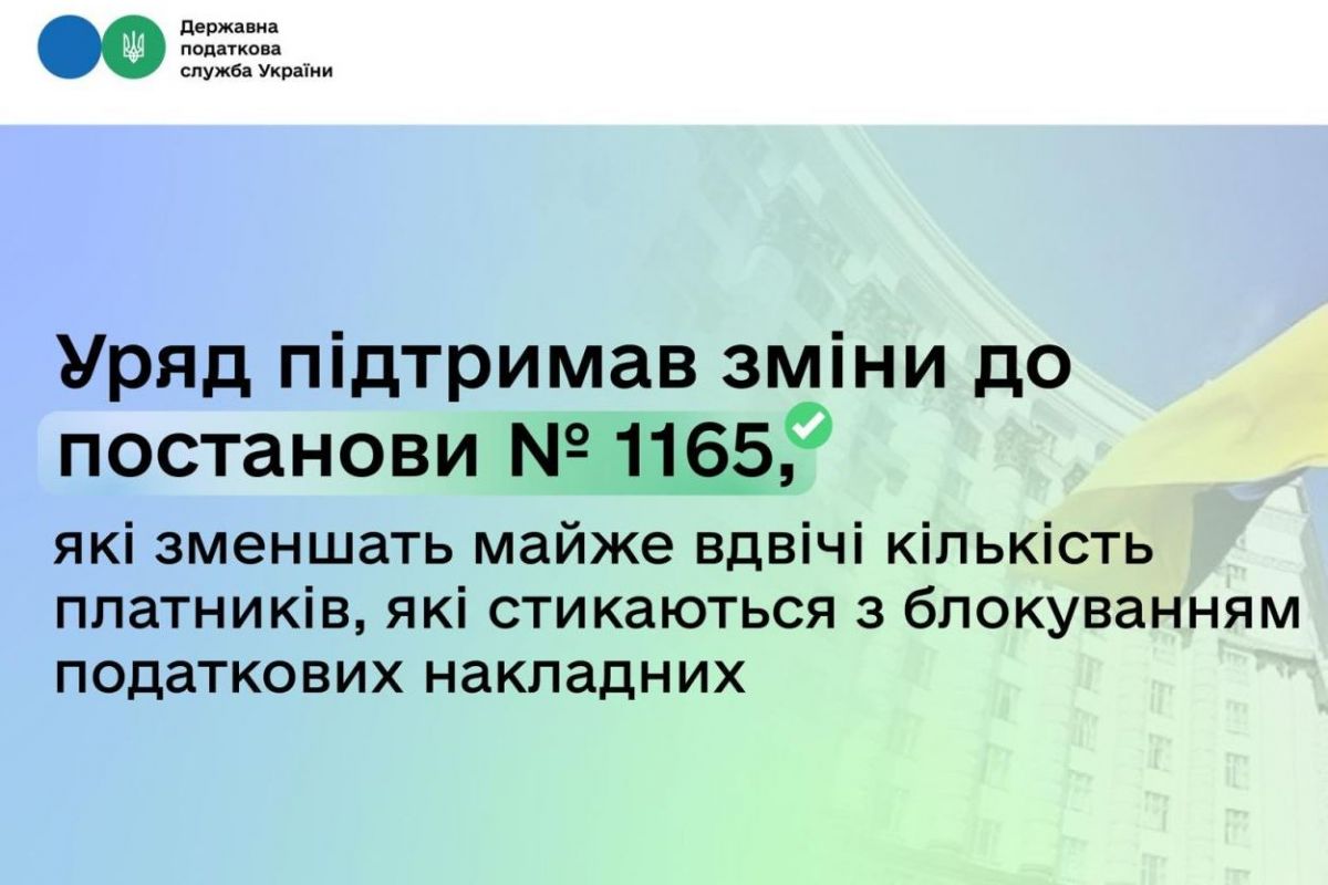 Леся Карнаух: Уряд підтримав зміни до постанови № 1165, які зменшать майже вдвічі кількість платників, які стикаються з блокуванням податкових накладних Леся Карнаух: Уряд підтримав зміни до постанови № 1165, які зменшать майже вдвічі кількість платників, які стикаються з блокуванням податкових накладних