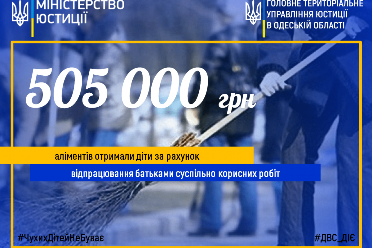 505 000 грн аліментів отримали діти Одещини за рахунок відпрацювання батьками суспільно корисних робіт 505 000 грн аліментів отримали діти Одещини за рахунок відпрацювання батьками суспільно корисних робіт