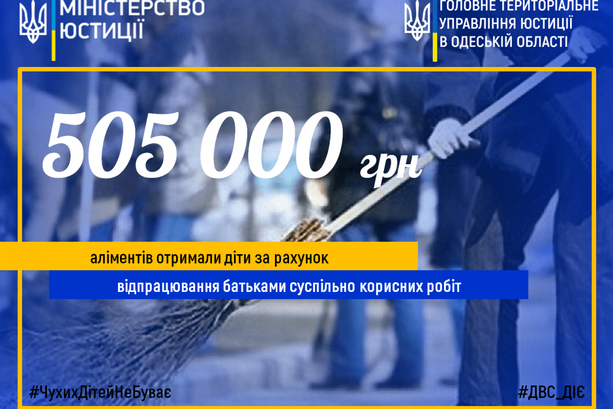 505 000 грн аліментів отримали діти Одещини за рахунок відпрацювання батьками суспільно корисних робіт