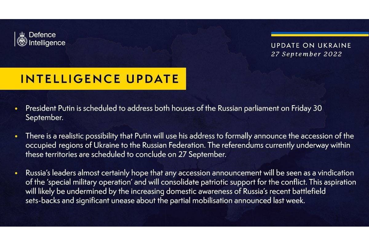 путін оголосить про приєднання окупованих територій України 30 вересня