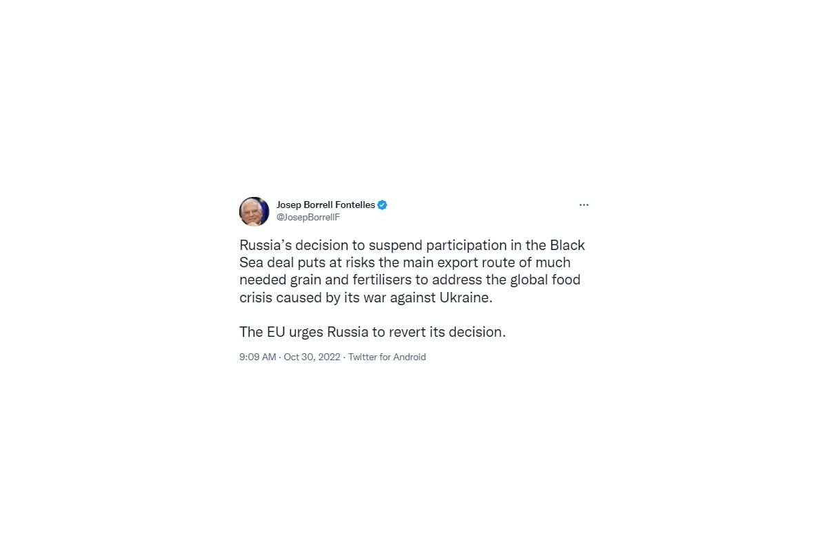 ЄС закликає росію скасувати своє рішення щодо виходу із “зернової угоди” ЄС закликає росію скасувати своє рішення щодо виходу із “зернової угоди”