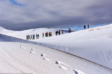 В пустыне Сахаре второй раз с начала года выпал снег		   			В пустыне Сахаре второй раз с начала года выпал снег