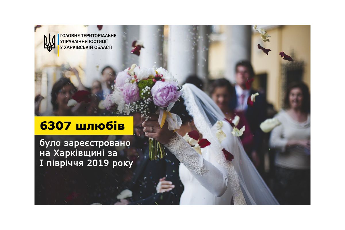 Органами державної реєстрації актів цивільного стану Харківської області за перше півріччя 2019 року зареєстровано 6307 шлюбів. Органами державної реєстрації актів цивільного стану Харківської області за перше півріччя 2019 року зареєстровано 6307 шлюбів.